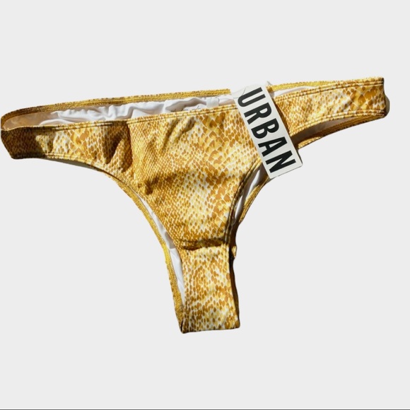 Urban Outfitters Sammi Cheeky Hipster Bikini Bottom Gold Diamond Print Large NEW - Picture 3 of 4
